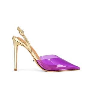 NWT - REVOLVE Lazer Slingback Pump in Purple Vinylite & Gold Sexy for Work + Fun